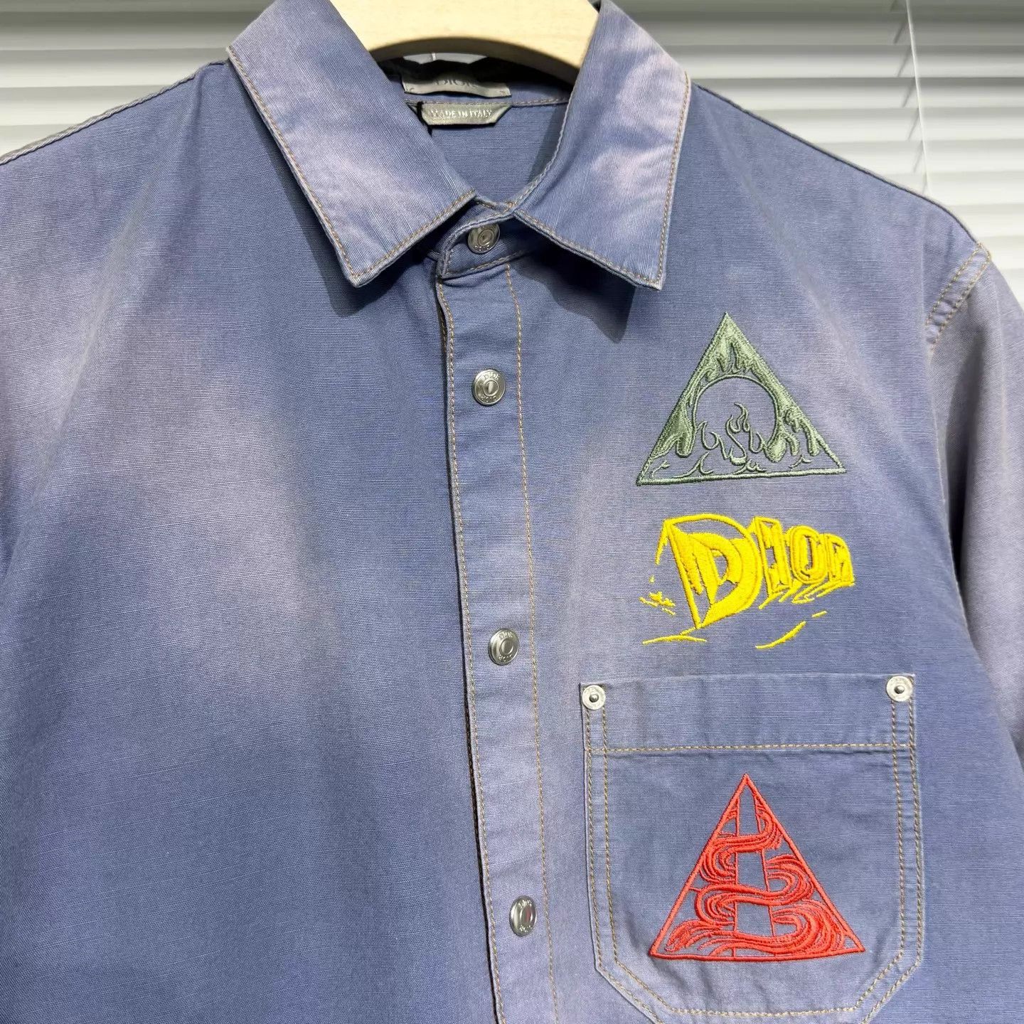 Dior DIOR Dune Embroidered Distressed Denim Shirt Jacket Blue 39 Size US M / EU 48-50 / 2 - 4 Thumbnail