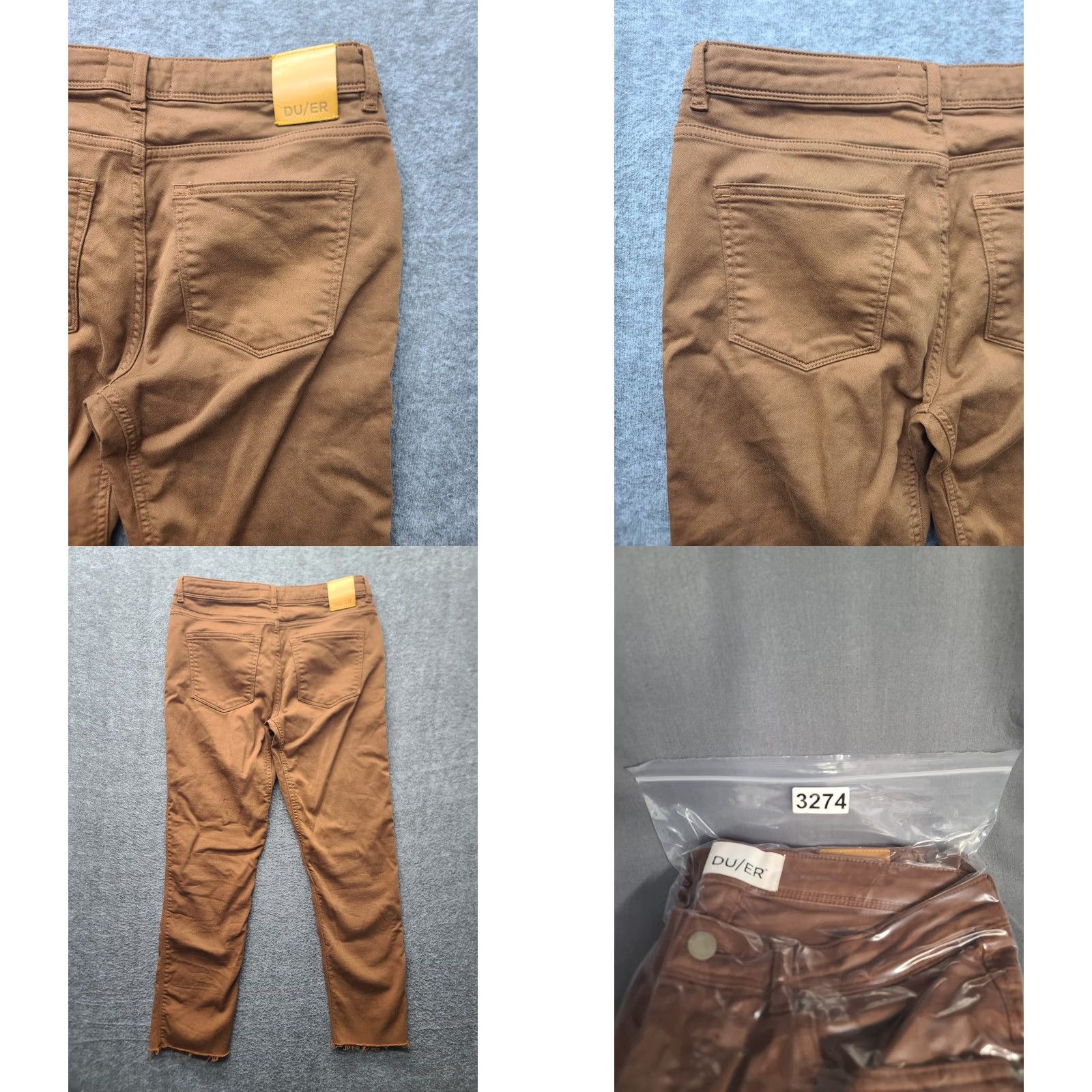 Vintage DU/ER Pants Mens 28x29 Relaxed Fit Tapered Leg Chino Twill Brown with Pockets Size US 28 / EU 44 - 9 Thumbnail