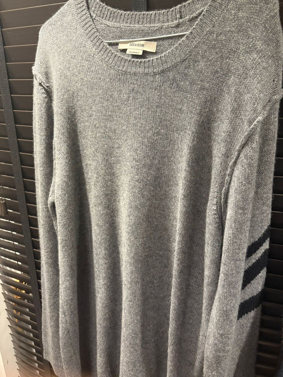 Zadig & Voltaire Gray Cashmere Sweater with Striped Arm Size US XXL / EU 58 / 5 - 3 Thumbnail