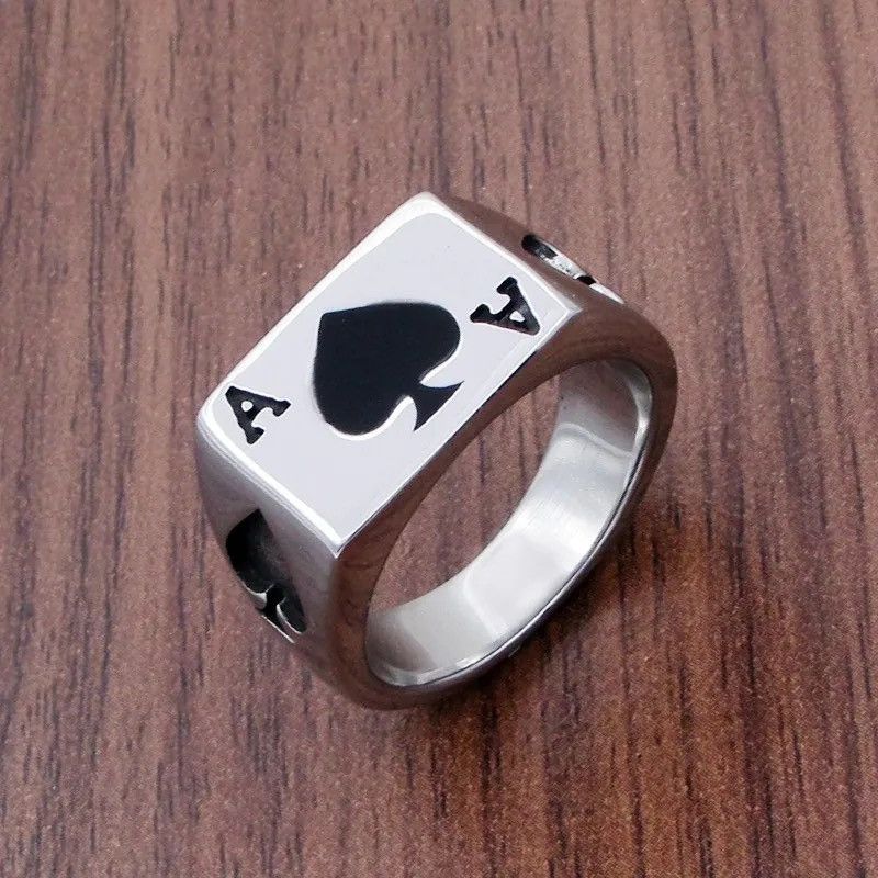 Jewelry × Vintage Black Ace of Spades Ring Classic Poker Heart Letter A Rings Size ONE SIZE - 5 Thumbnail