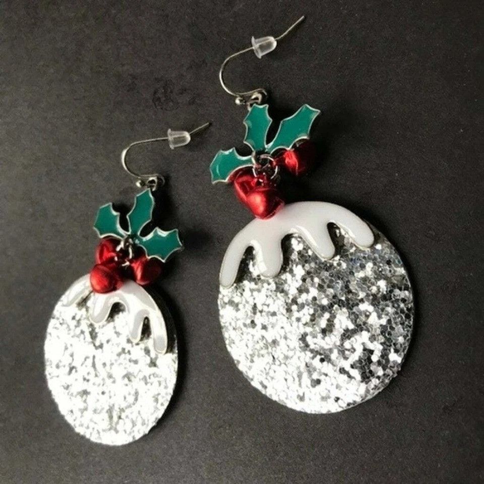 Handmade Christmas Ornament Earrings Holly New Holiday Party Statemen Size ONE SIZE - 4 Thumbnail