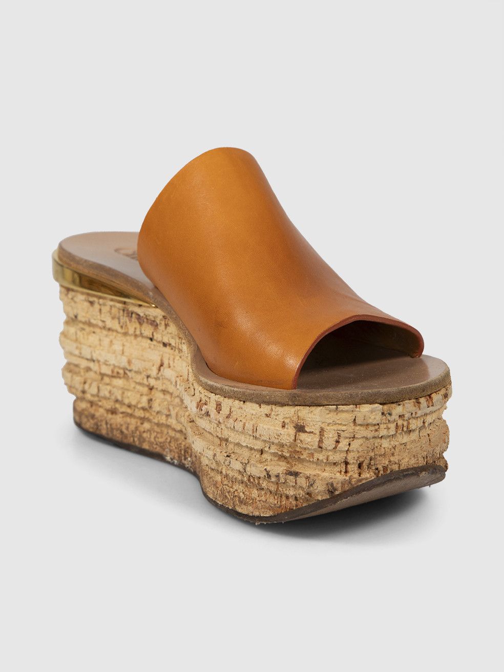 Brown Leather & Cork Wedge Sandals