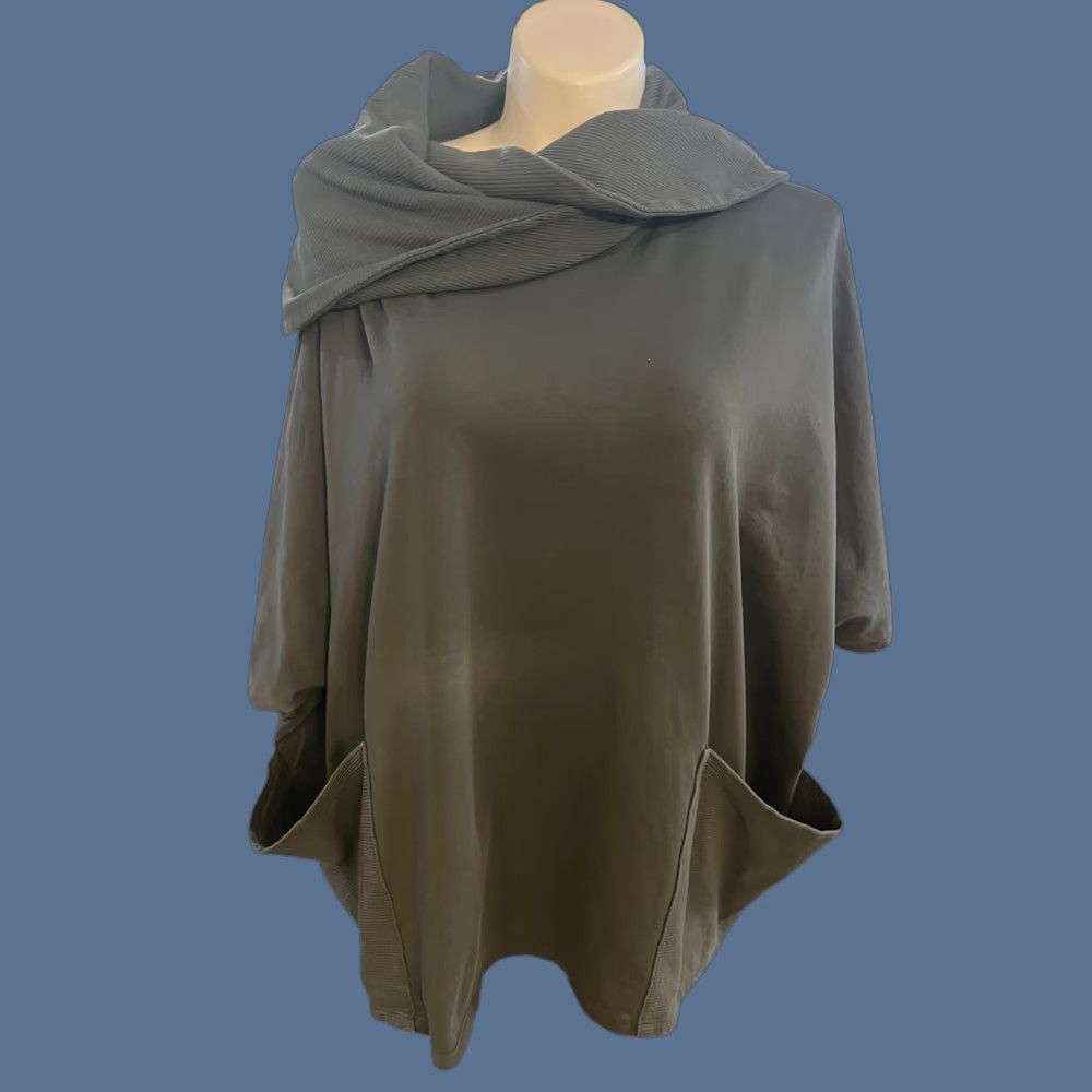 Vintage Tina Stephens Cotton Cowl Neck Wrap Jacket One Size Gray Lagenlook Size ONE SIZE - 1 Thumbnail