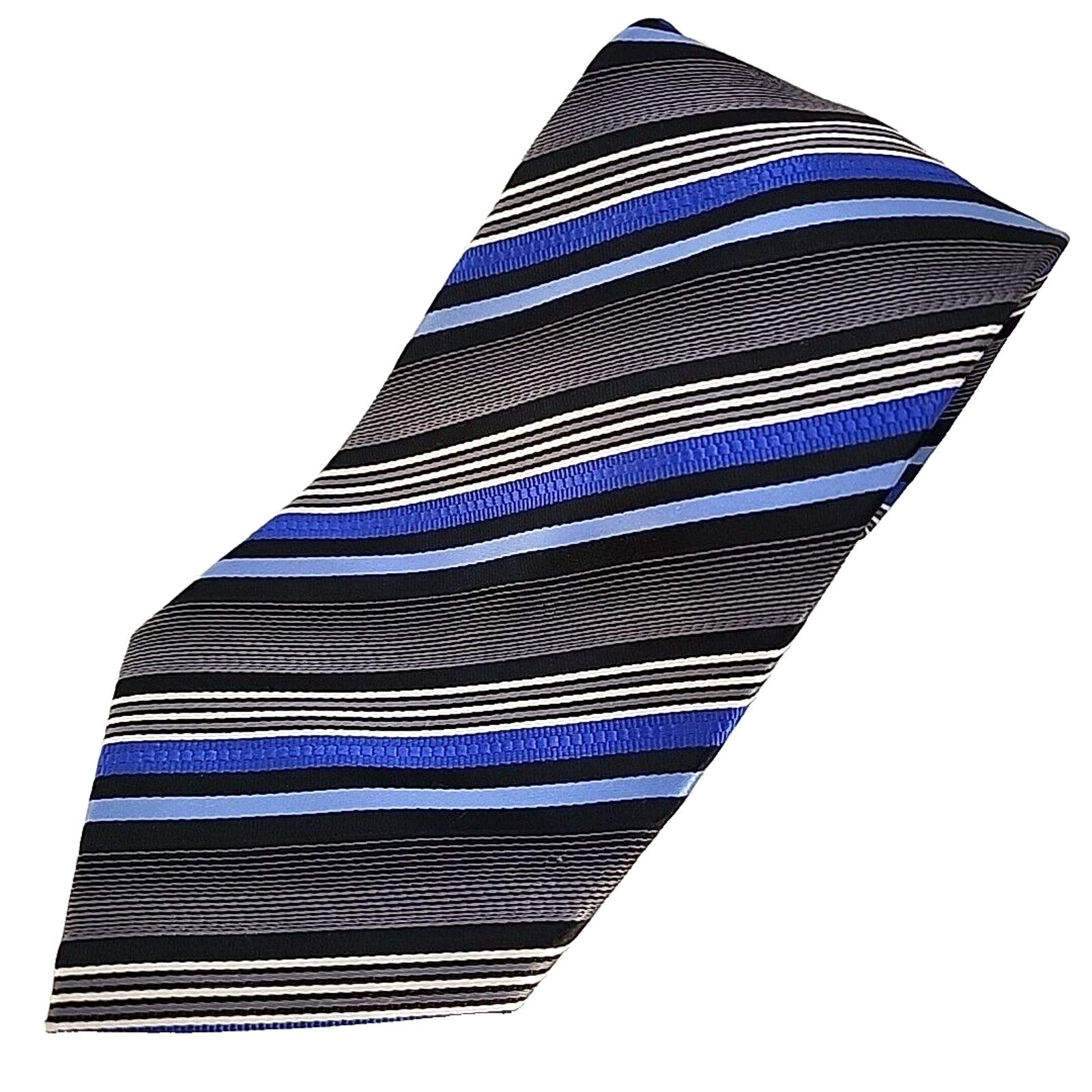 Other Ertu Silk Necktie Classic Blue-Silver-Black Stripes Like New Size ONE SIZE - 1 Thumbnail