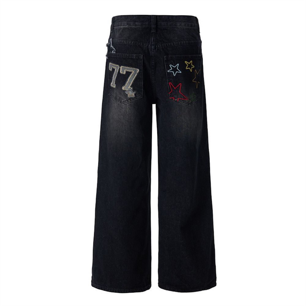 Jean Men's loose washed wide-leg pocket embroidered jeans Size US 32 / EU 48 - 6 Thumbnail