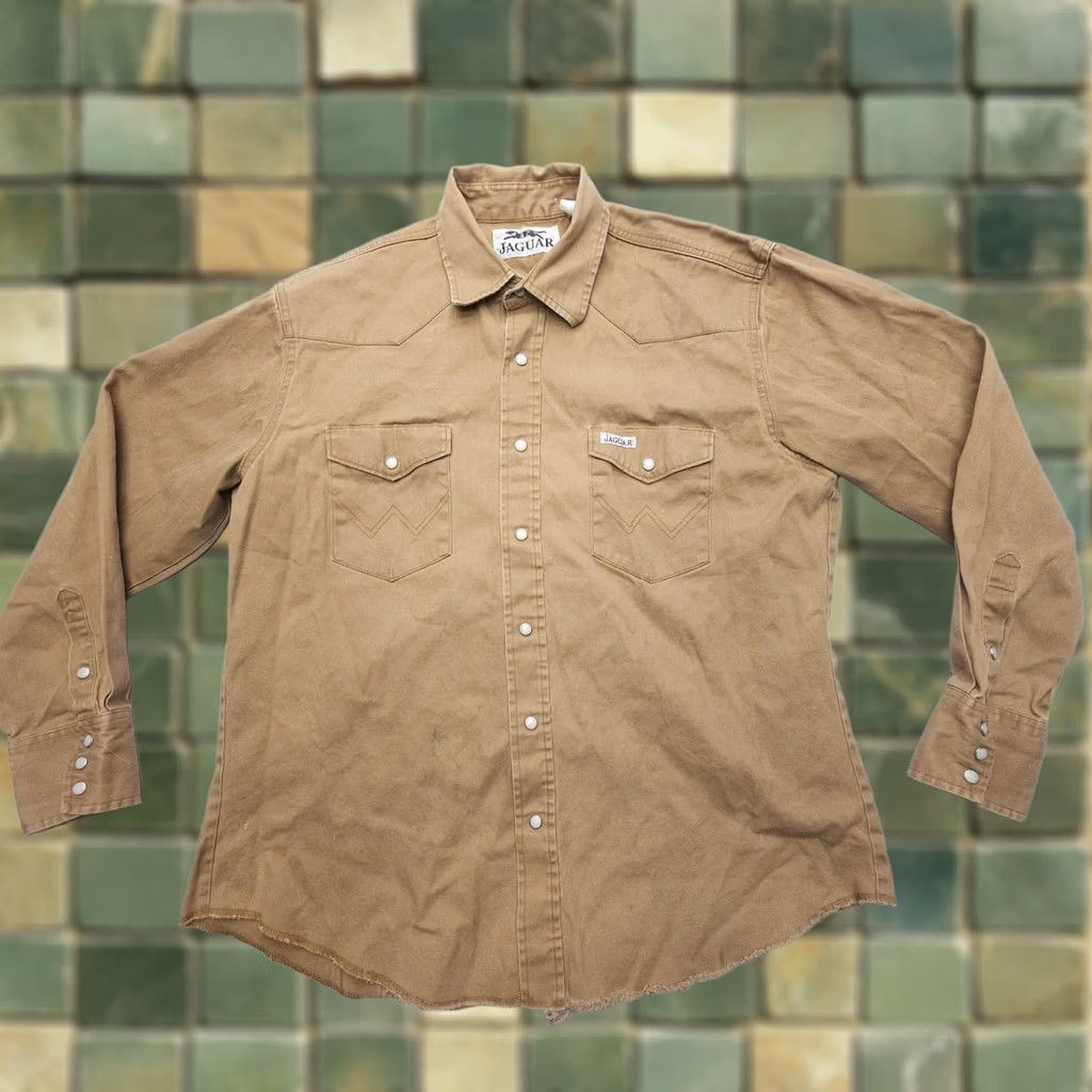 Wrangler VINTAGE Jaguar Wrangler Pearl Snap Shirt Mens XL Brown Cotton Twill Western Cowboy Button-Up Casual Workwear Size US XL / EU 56 / 4 - 1 Thumbnail
