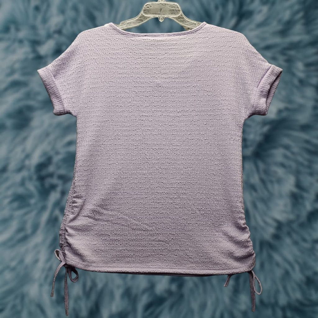 Vintage Tint & Shadow Blouse Top Womens S Purple Textured Short Sleeve V-Neck Side Tie Blouse Size S / US 4 / IT 40 - 1 Thumbnail