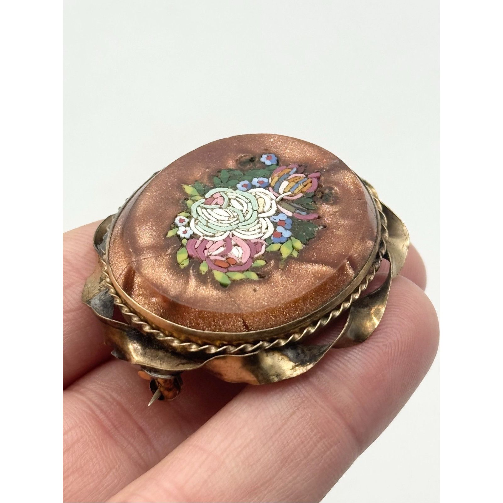 Vintage Antique Victorian Goldstone Micro Mosaic Bezel Brooch Pin Size ONE SIZE - 5 Thumbnail