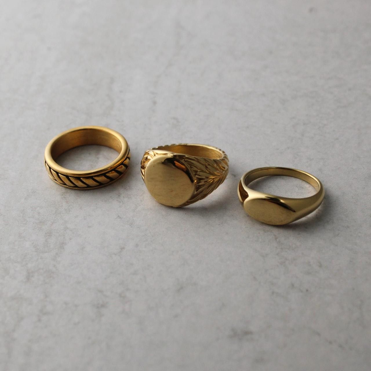 Jewelry Gold Rings Set - Rope Band, Wreath Signet, Oval Signet Size ONE SIZE - 1 Thumbnail