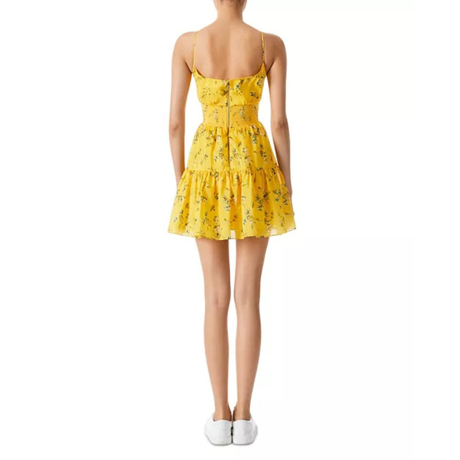 Alice Olivia Lai Smocked Floral voile mini dress Yellow