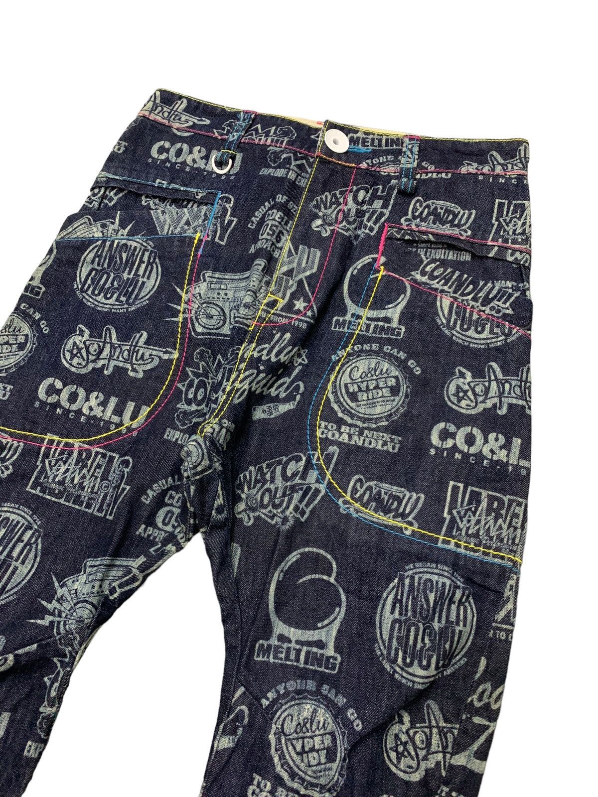 Hysteric Glamour × Japanese Brand Co & Lu Japan Drop Crotch All Over Printed Men Denim Pants Size US 29 - 8 Thumbnail