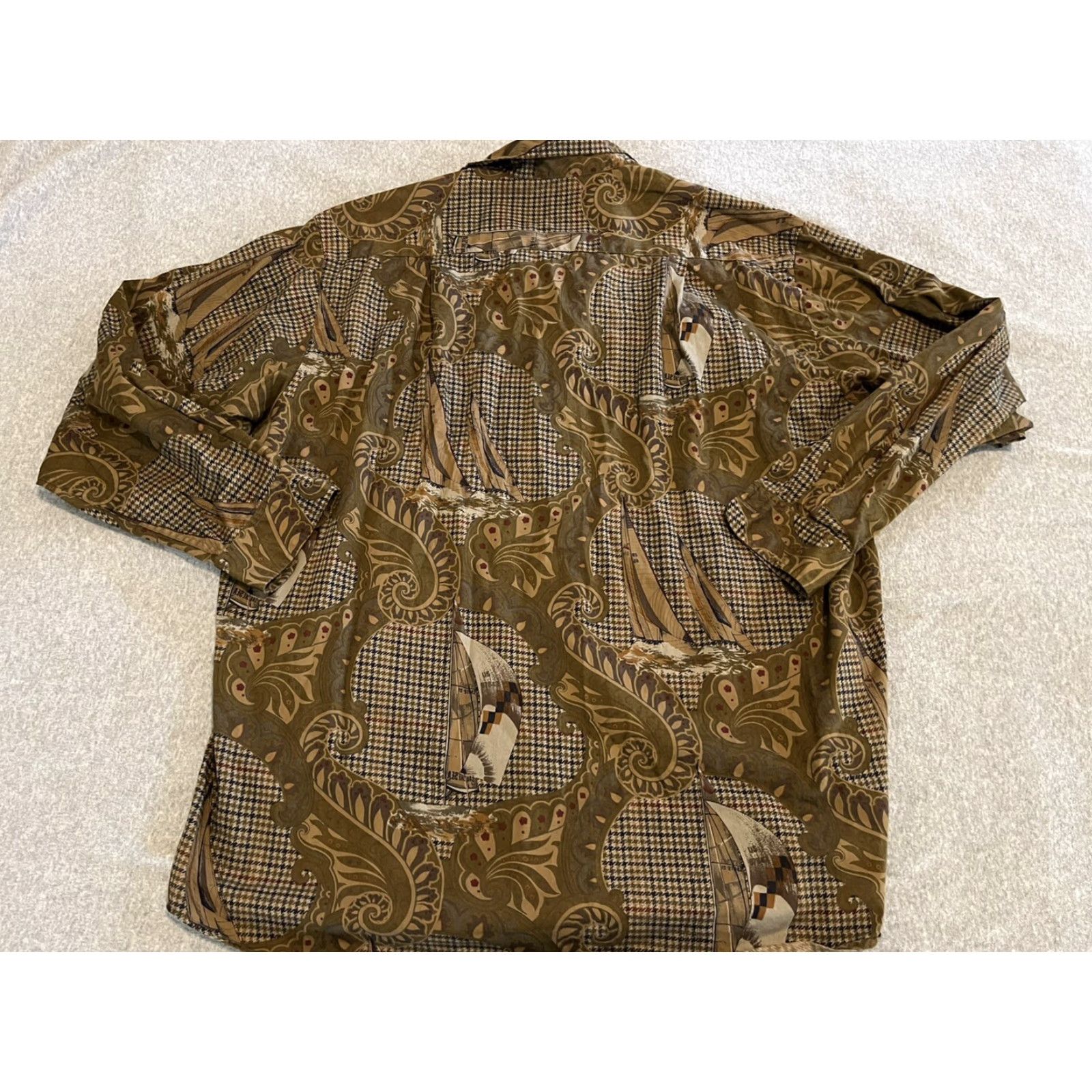 Nautica VINTAGE Nautica Shirt Long Sleeve Button-Up Mens XL Brown Paisley 90s Nautical Sailing Beach Marine Cotton Size US XL / EU 56 / 4 - 5 Thumbnail