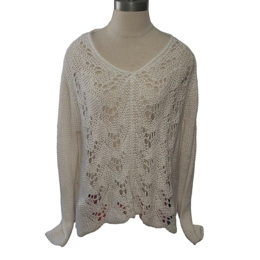 Designer CT799 Wooden Ships Cream Crocheted Long Sleeve Sweater S/M Size S / US 4 / IT 40 - 2 Thumbnail