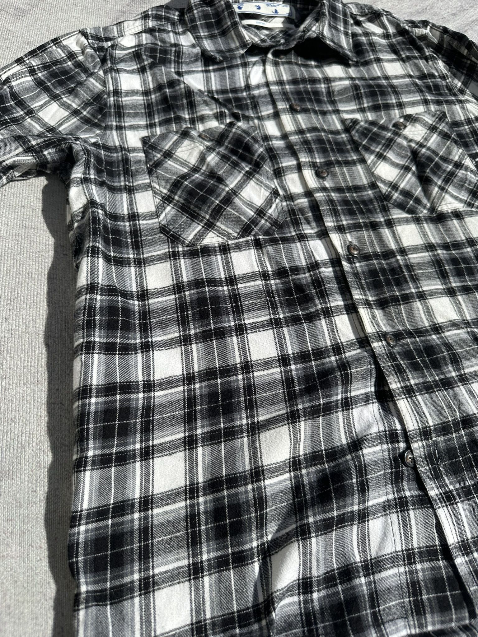 Off-White Off-White Flan Shirt Check Plaid Back Arrow Logo Black White Size US XS / EU 42 / 0 - 6 Thumbnail