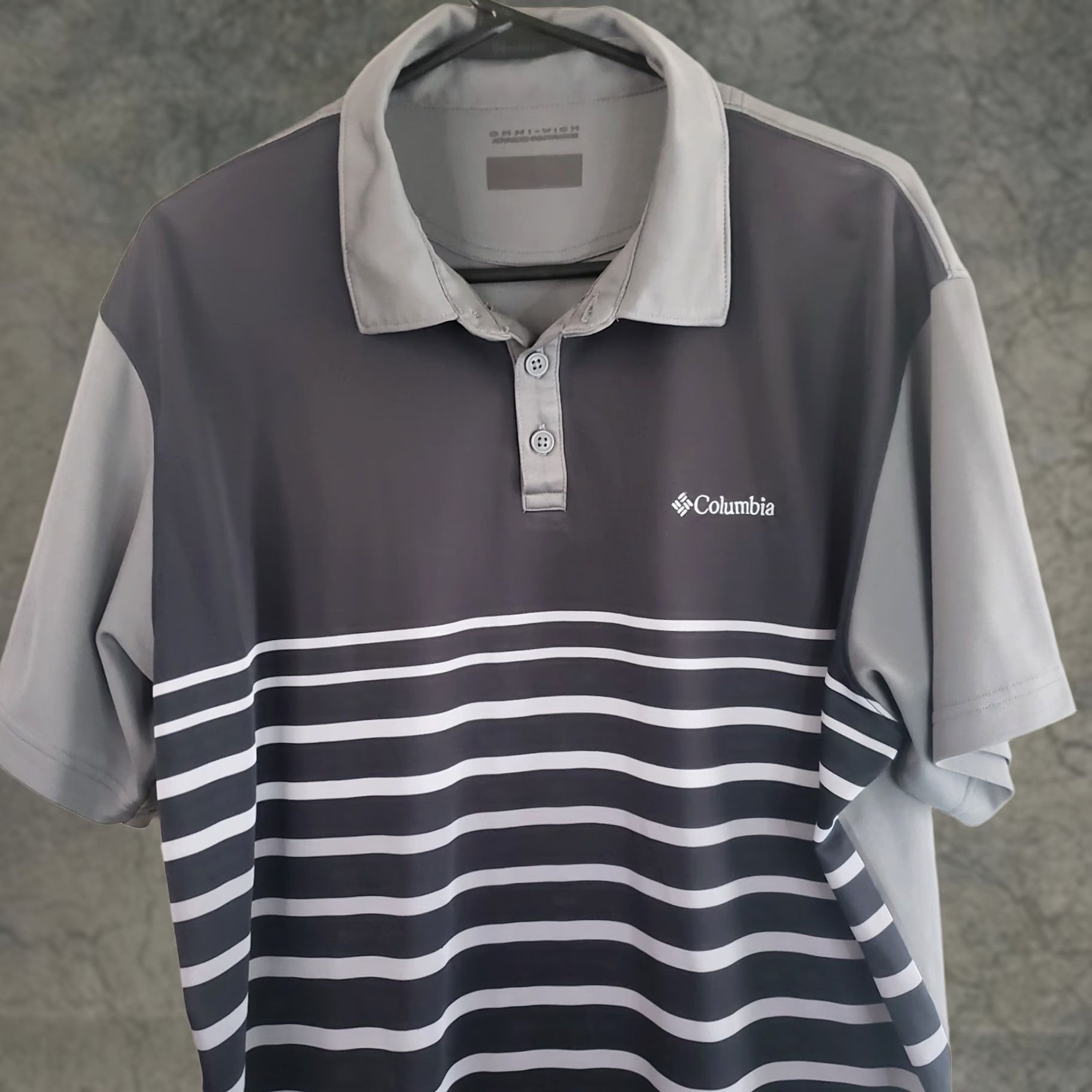 Vintage Columbia Golf Polo Shirt Mens XL Black Gray Striped Omni Wick Button Collar Stretch Casual Activewear Modern 90s Outdoor Sports Size US XL / EU 56 / 4 - 1 Thumbnail