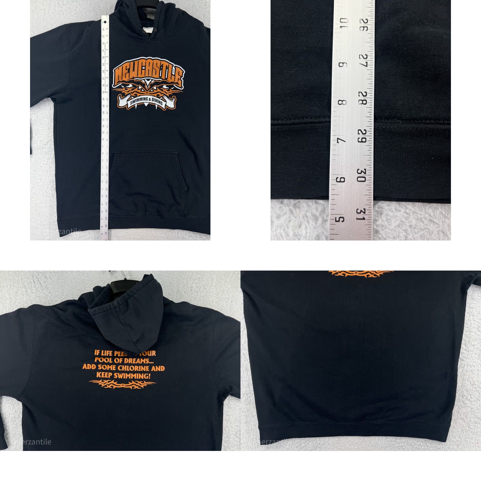 Vintage New Castle Hoodie Mens Sweater 3XL Black Cotton Jersey Knit Pullover Hooded Casual All Seasons Size US XXL / EU 58 / 5 - 9 Thumbnail