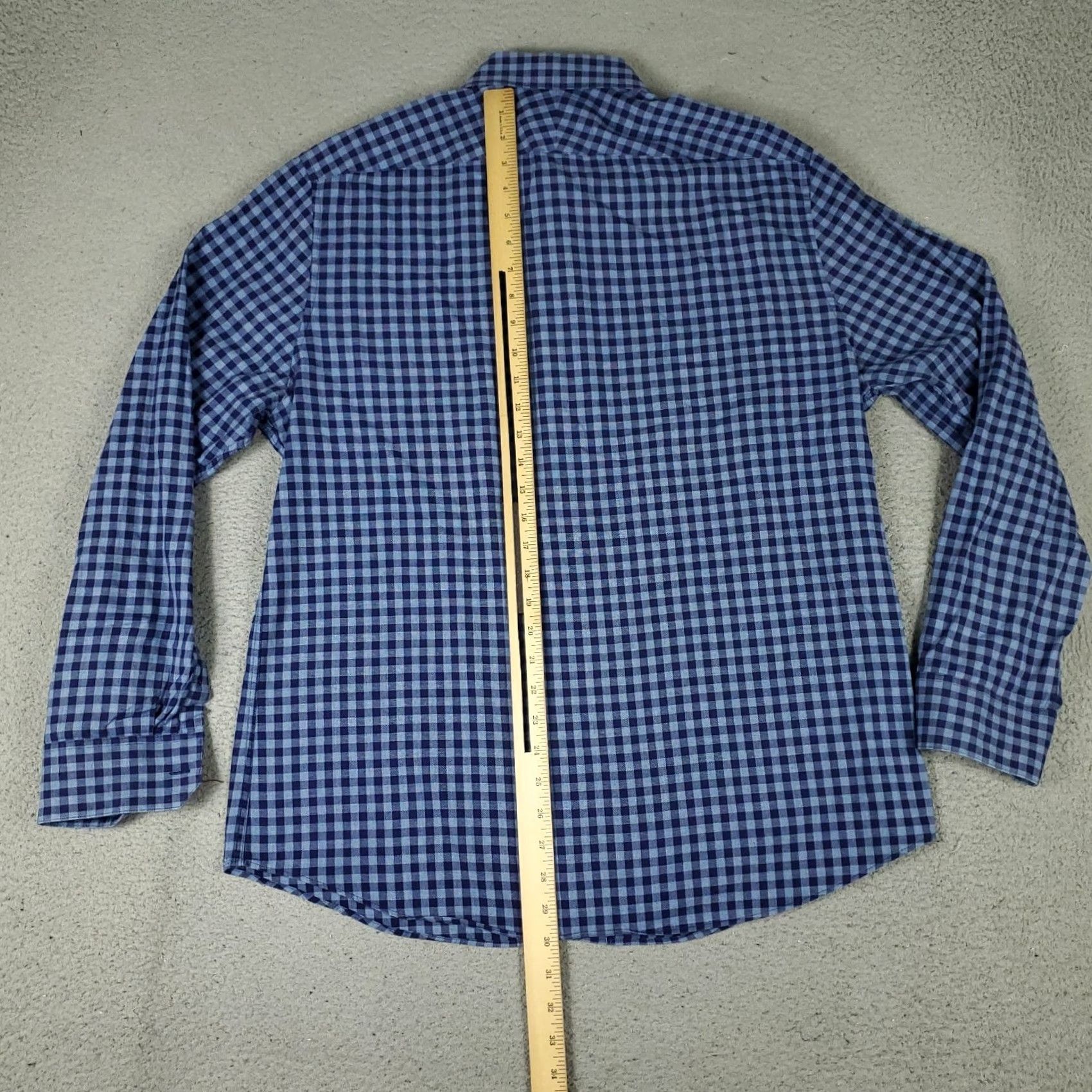 Vintage Penguin Shirt Mens 16.5 Blue Check Slim Fit Dress Button Up Long Sleeve Size 46R - 3 Thumbnail