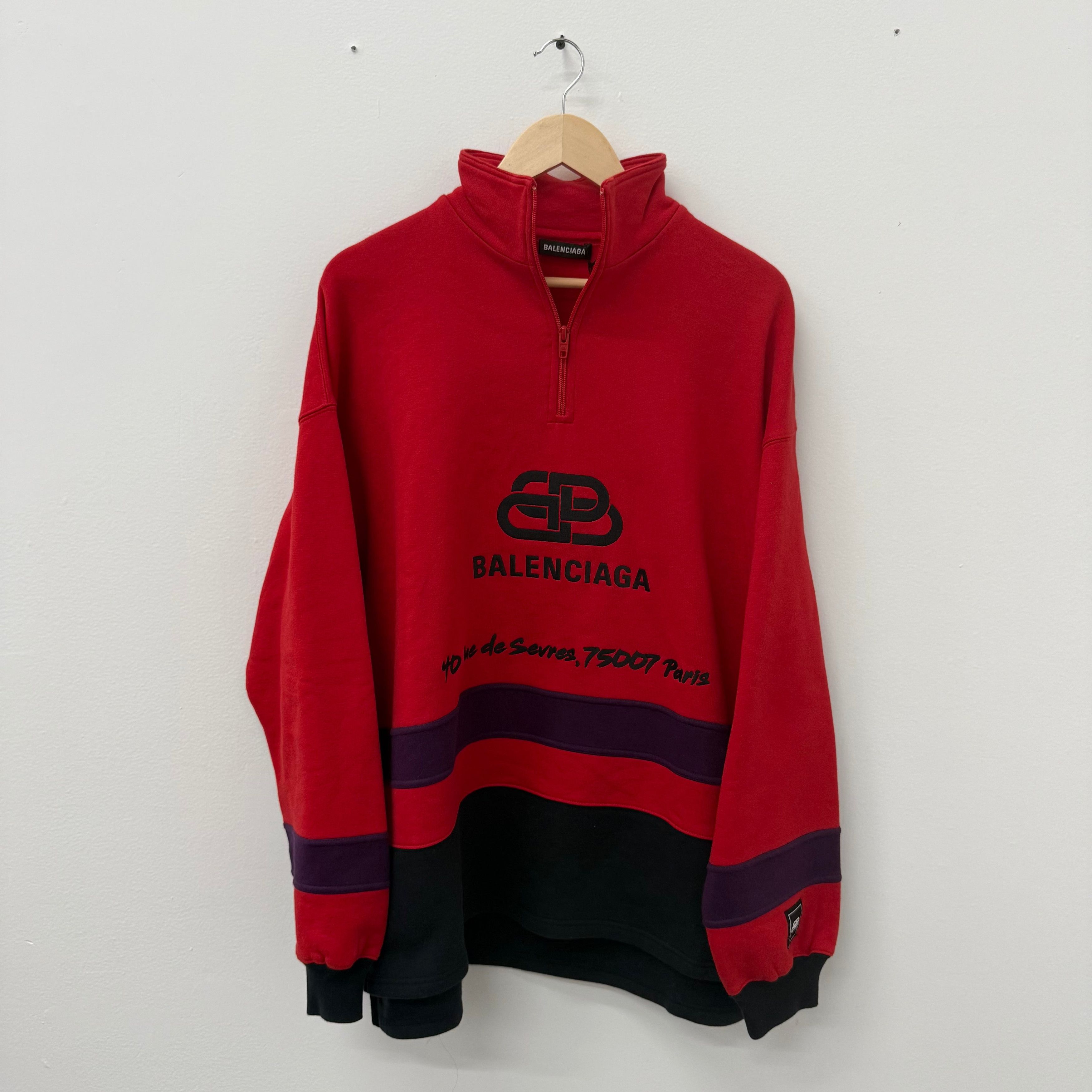 Balenciaga Balenciaga Red Rive BB Quarterzip Sweatshirt - Size S Size US S / EU 44-46 / 1 - 1 Thumbnail