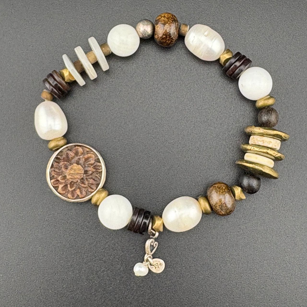 Other Silpada Sterling Silver Pearl Bronzite Stretch Bracelet Size ONE SIZE - 7 Thumbnail