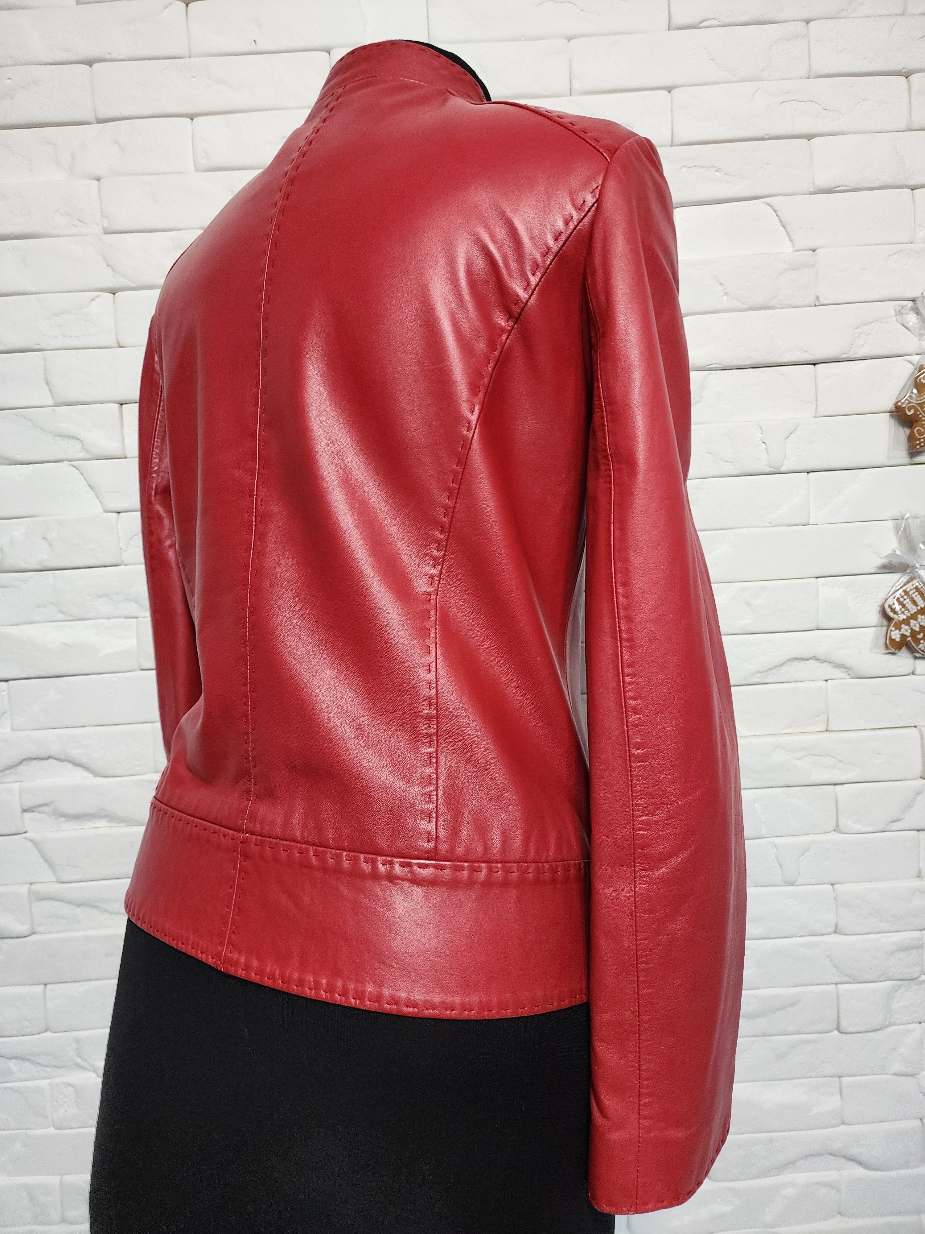 Other Red Leather Women's Jacket, Zippered Denim Style. Size M / US 6-8 / IT 42-44 - 6 Thumbnail