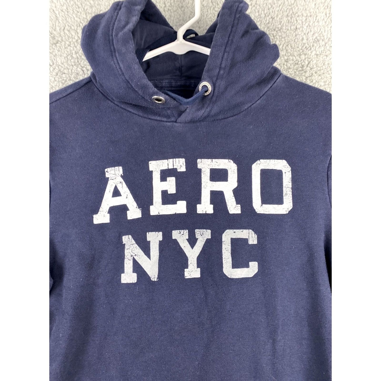 Vintage Aéropostale Hoodie Mens XS Navy Blue Pullover Sweatshirt Long Sleeve Solid Pattern Size US XS / EU 42 / 0 - 2 Thumbnail