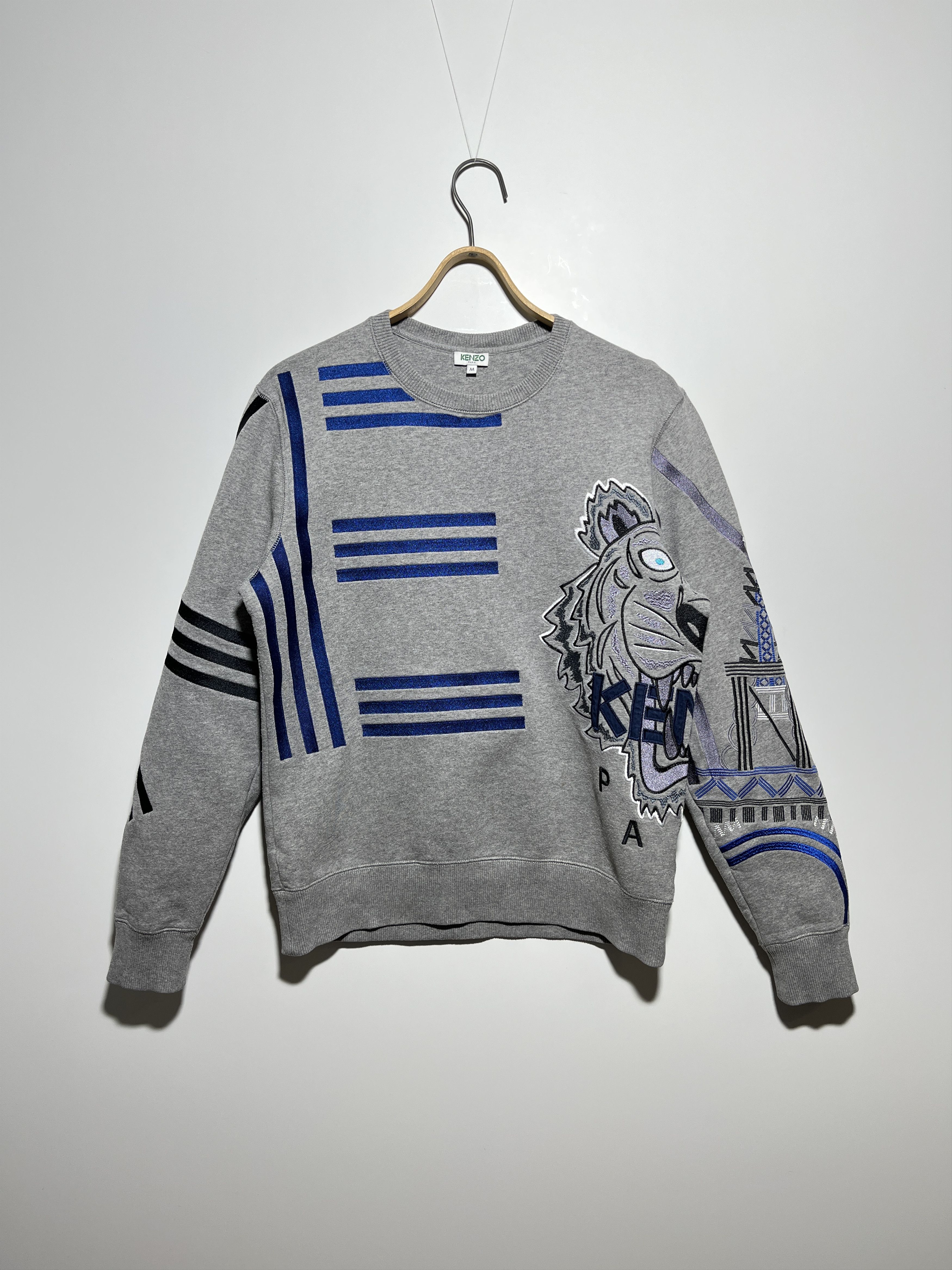 Kenzo Embroidered Tiger Geometric Gray Sweatshirt Size M