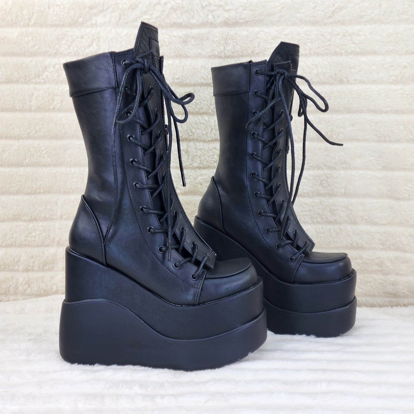Demonia Cult DEMONIA Void Black Matte Platform Wedge Corset Mid Calf Goth Size US 8 / IT 38 - 2 Thumbnail