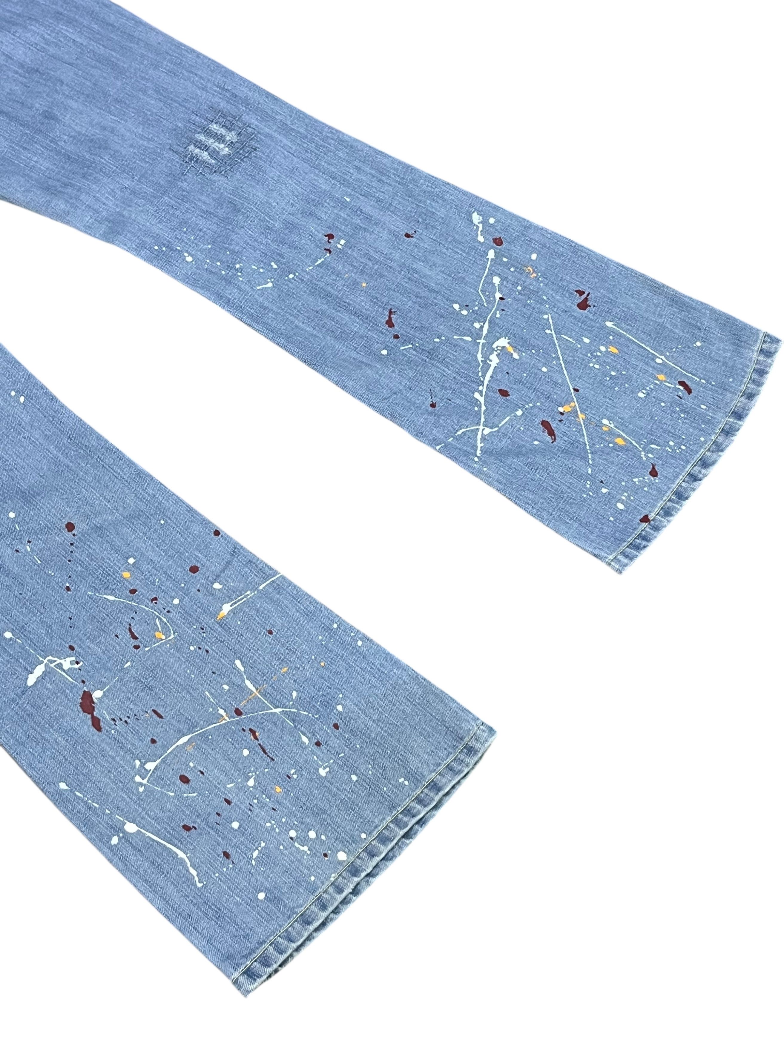 Quiksilver DOPE🔥ROXY Paint Splatter Ripped Vintage Flare Denim Size 31" - 7 Thumbnail
