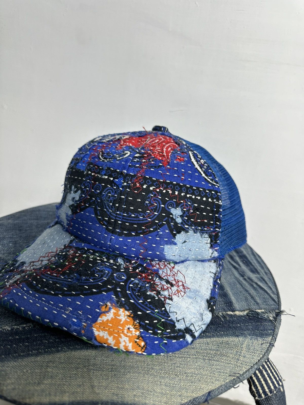Handmade Custom Made Distressed Paisley Patchwork Boro Trucker hats Size ONE SIZE - 3 Thumbnail