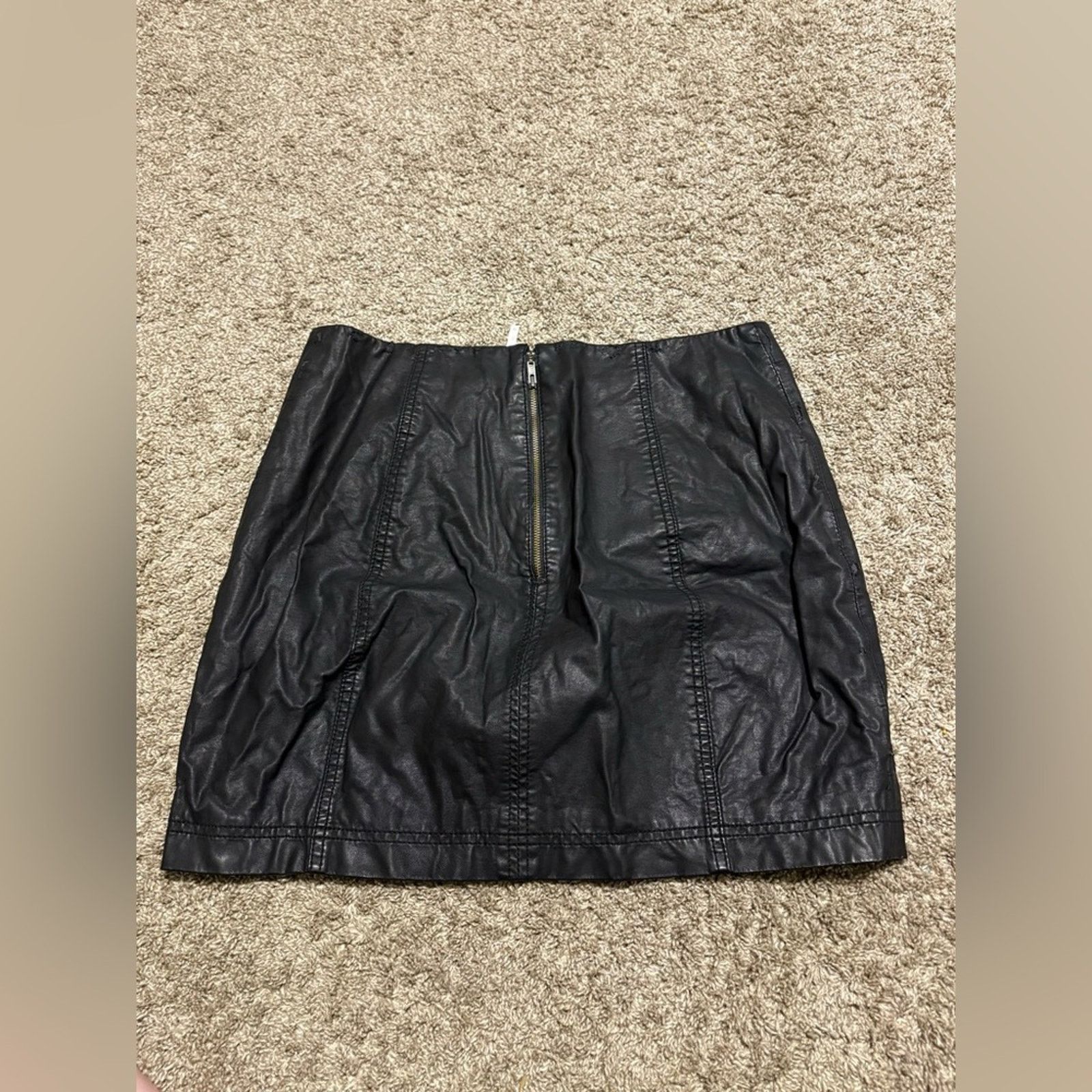 Free People (Free People) Modern Black Faux Leather Mini Skirt: Size 12 Size 34" / US 12 / IT 48 - 2 Thumbnail