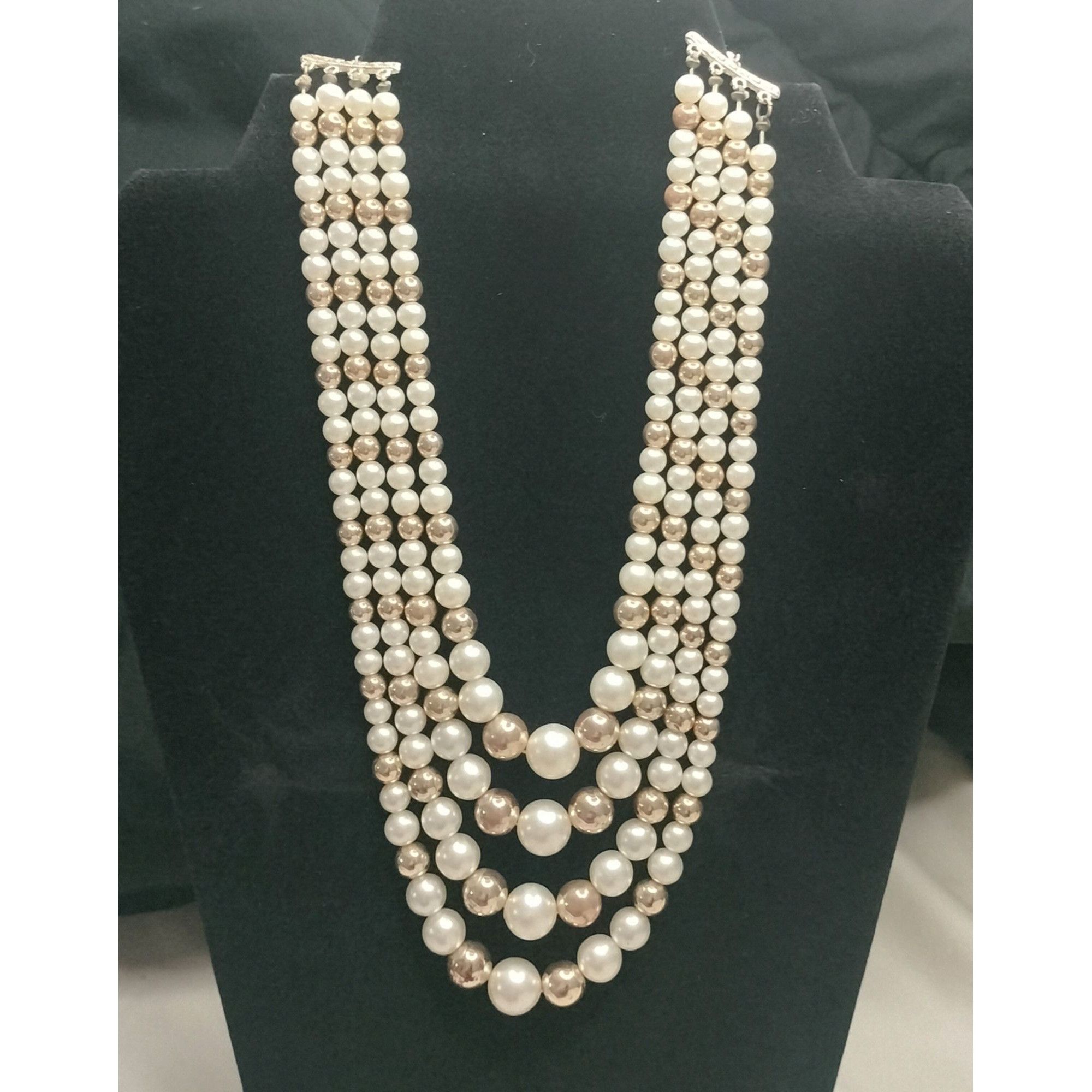 Vintage Vintage Multi Strand Faux Pearl Necklace White Gold Tone Dec Size ONE SIZE - 2 Thumbnail