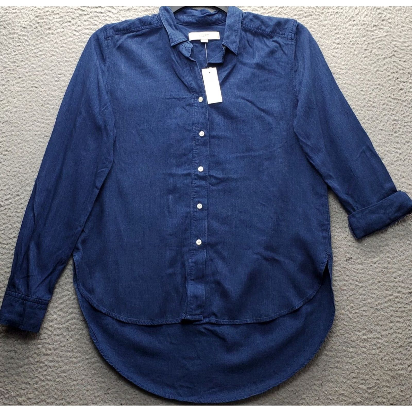 Loft LOFT Shirt Women S Navy Soft Stretch Long Sleeve Collared Button Up High Low Hem - Size S - Navy - Women - Button-Up - Casual Shirt Size S / US 4 / IT 40 - 2 Thumbnail