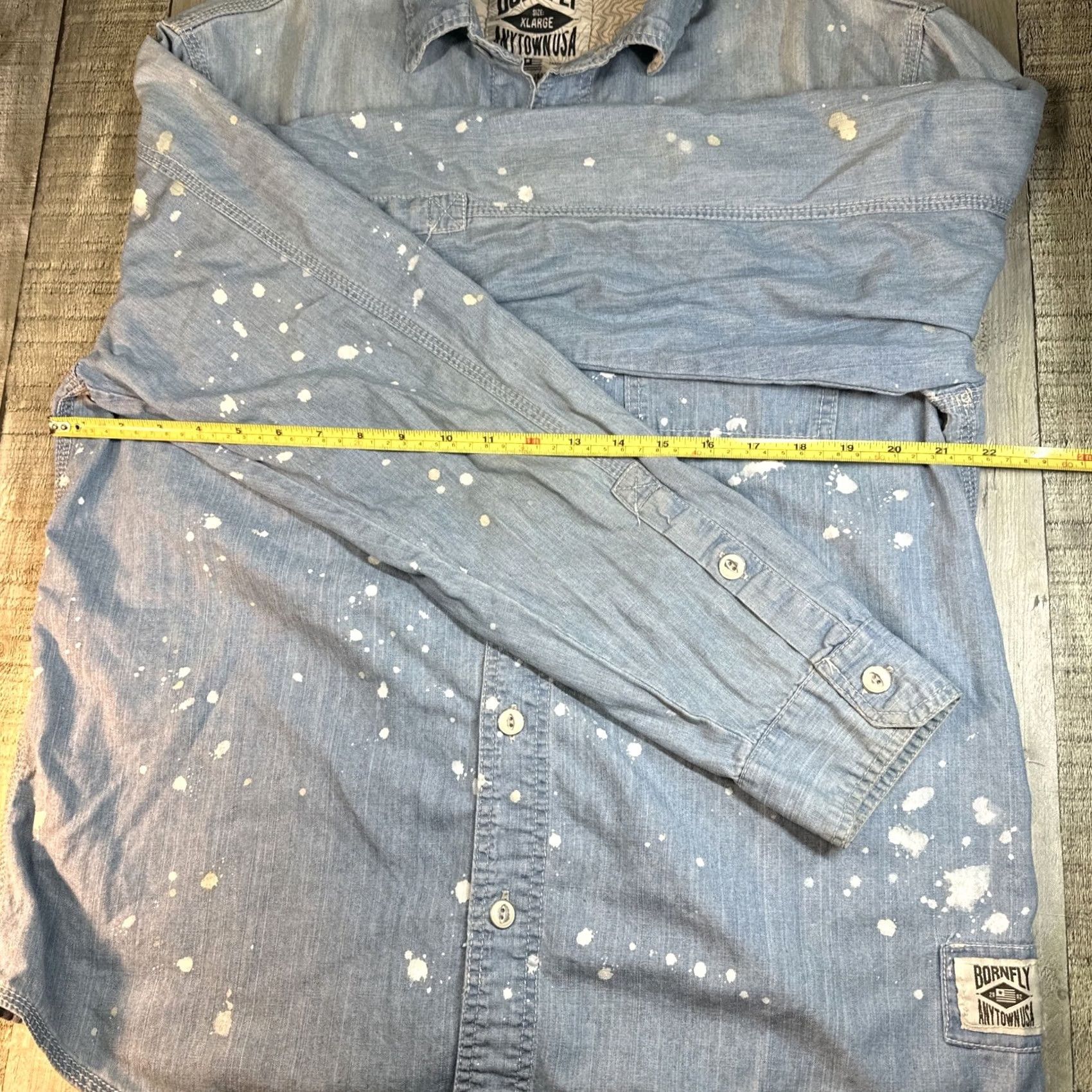 X-LARGE Bornfly Button-Up Denim Shirt XL Men Blue Long Sleeve Regular Fit X-Large Size US XL / EU 56 / 4 - 4 Thumbnail