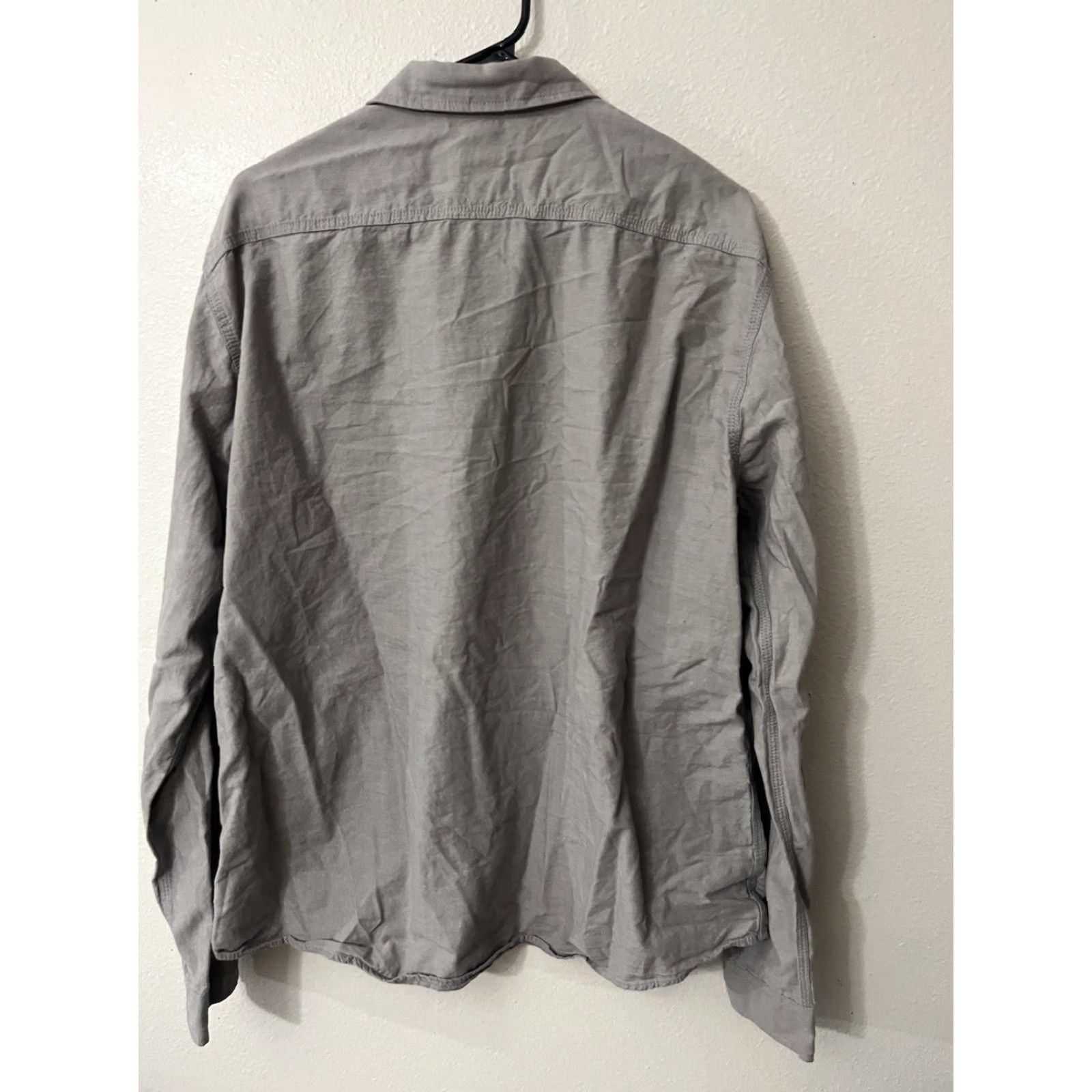 H&M H&M Button-Up Shirt XL Gray Solid Long Sleeve with Pockets Men Slim Fit Classic Professional Dress Shirt - Mens XL Gray Button-Down Front Size 46R - 2 Thumbnail