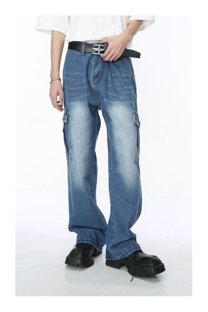Japanese Brand American retro multi-pocket loose washed jeans for men Size US 32 / EU 48 - 2 Thumbnail