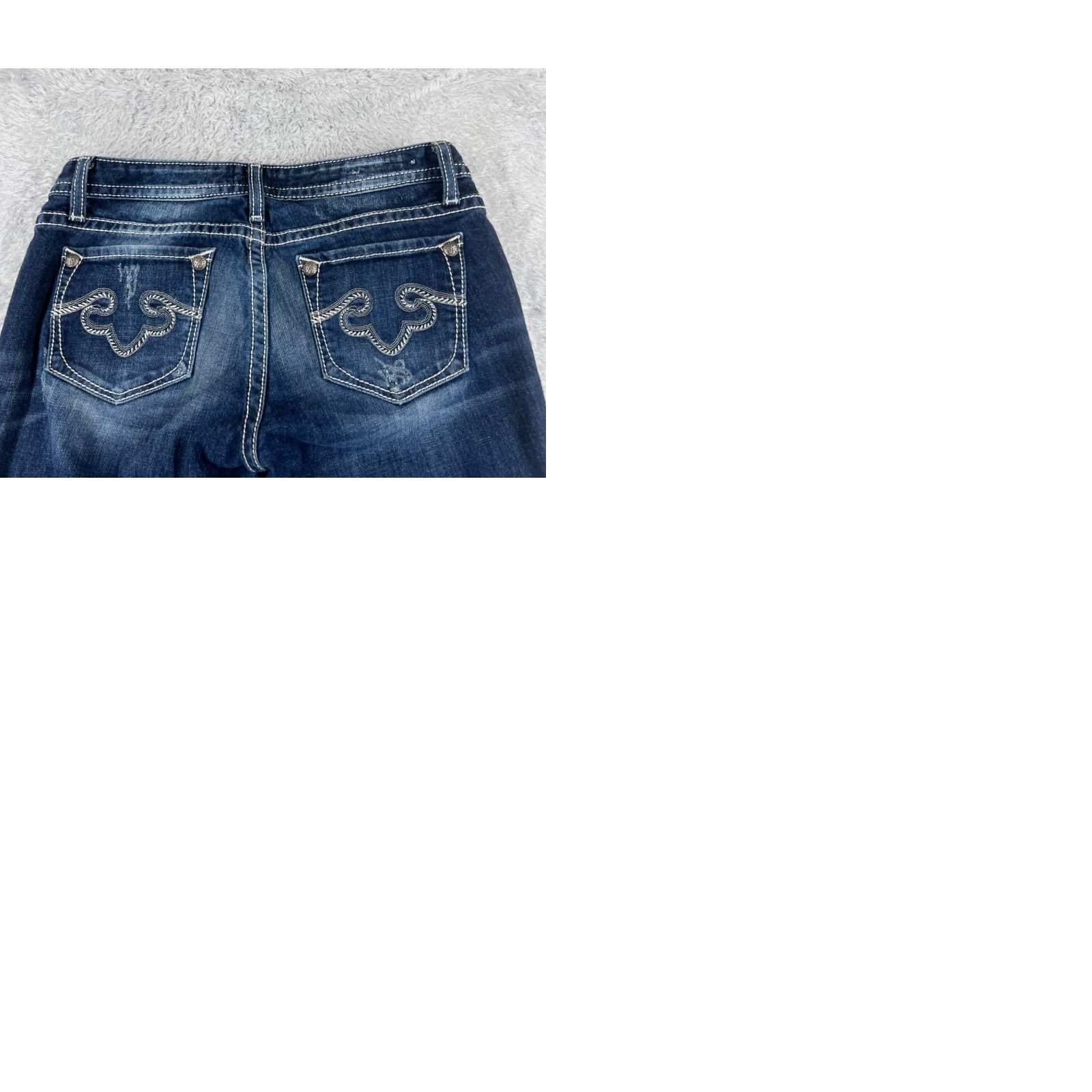 Denime ReRock Jeans Women's Blue Denim Bootcut 28x28 Low Rise Distressed 6 Regular 5-Pocket Comfort Stretch N/A Size 28" / US 6 / IT 42 - 10 Thumbnail