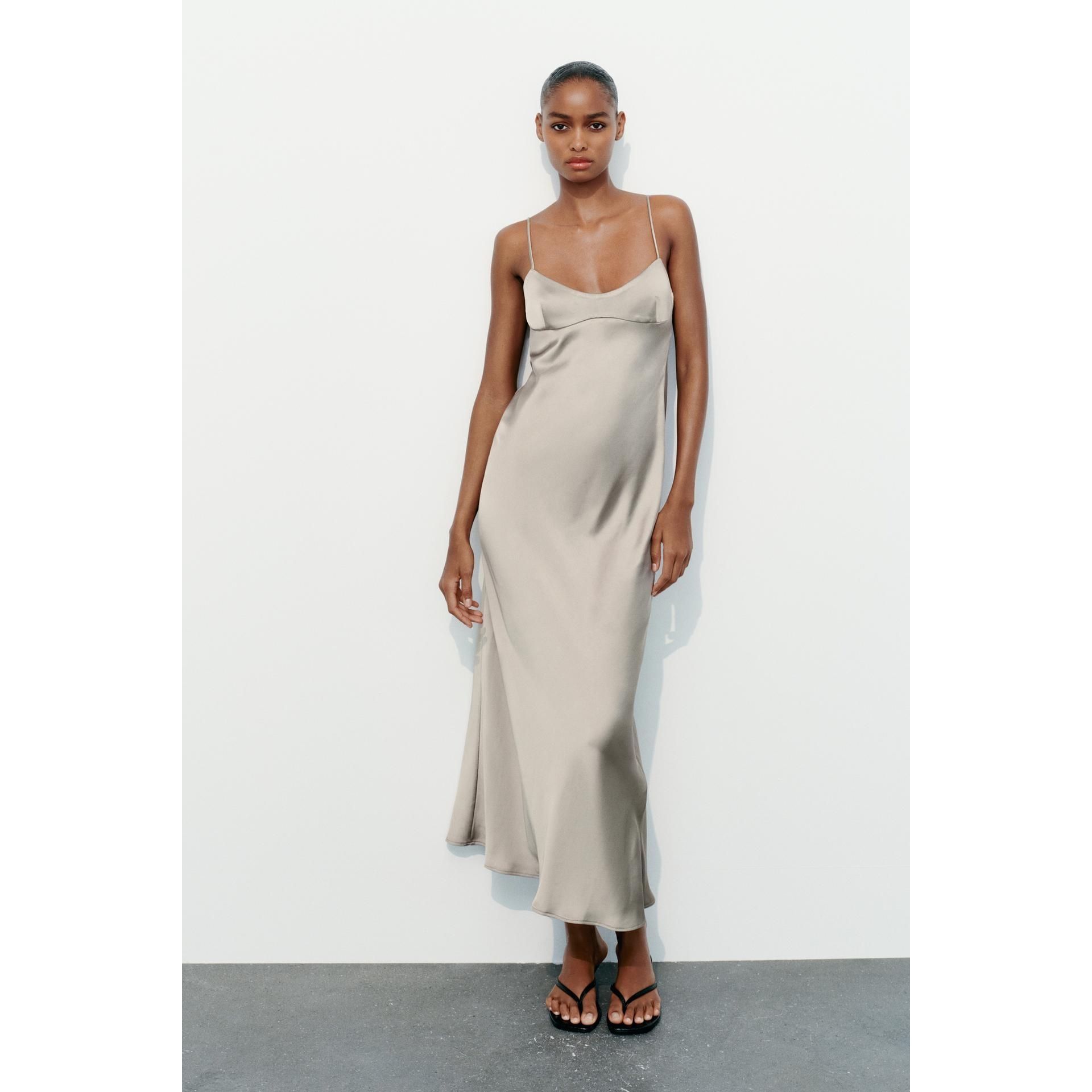 Zara Zara Champagne Midi Slip Dress Size S / US 4 / IT 40 - 6 Thumbnail