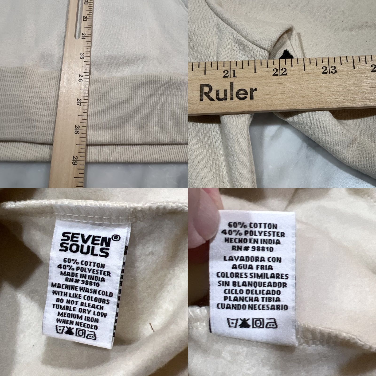 Vintage Seven Souls Hoodie Sweatshirt Men Large Beige Graphic Print Fleece Pullover Stay True Limited Edition NWT Size US L / EU 52-54 / 3 - 10 Thumbnail