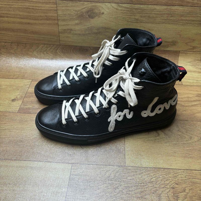 Gucci Gucci Black Leather High-Top Sneakers with Text 0079 Size US 8.5 / EU 41-42 - 1 Thumbnail