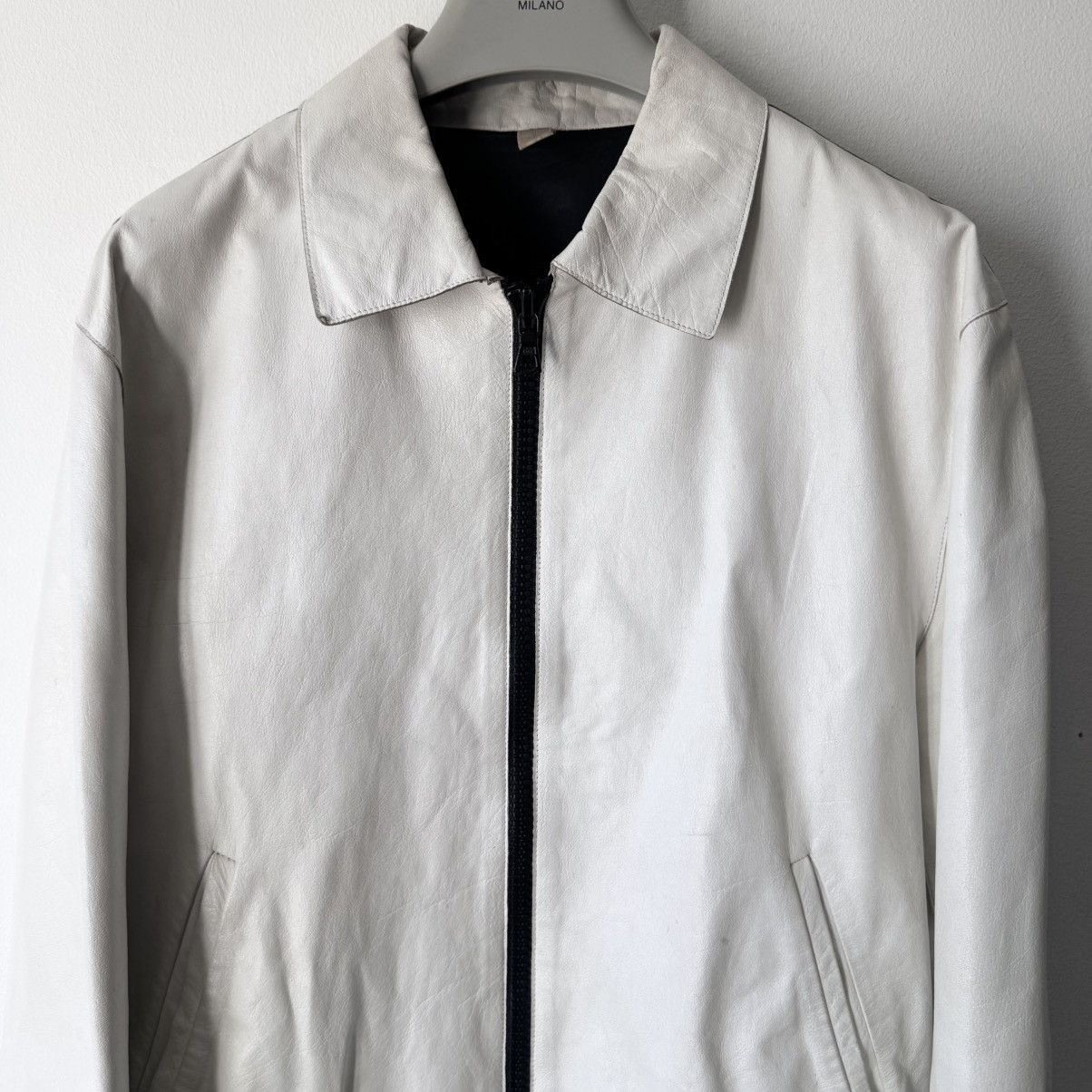 Miu Miu Miu Miu SS2000 White Belted Leather Blouson Jacket Size US L / EU 52-54 / 3 - 2 Thumbnail