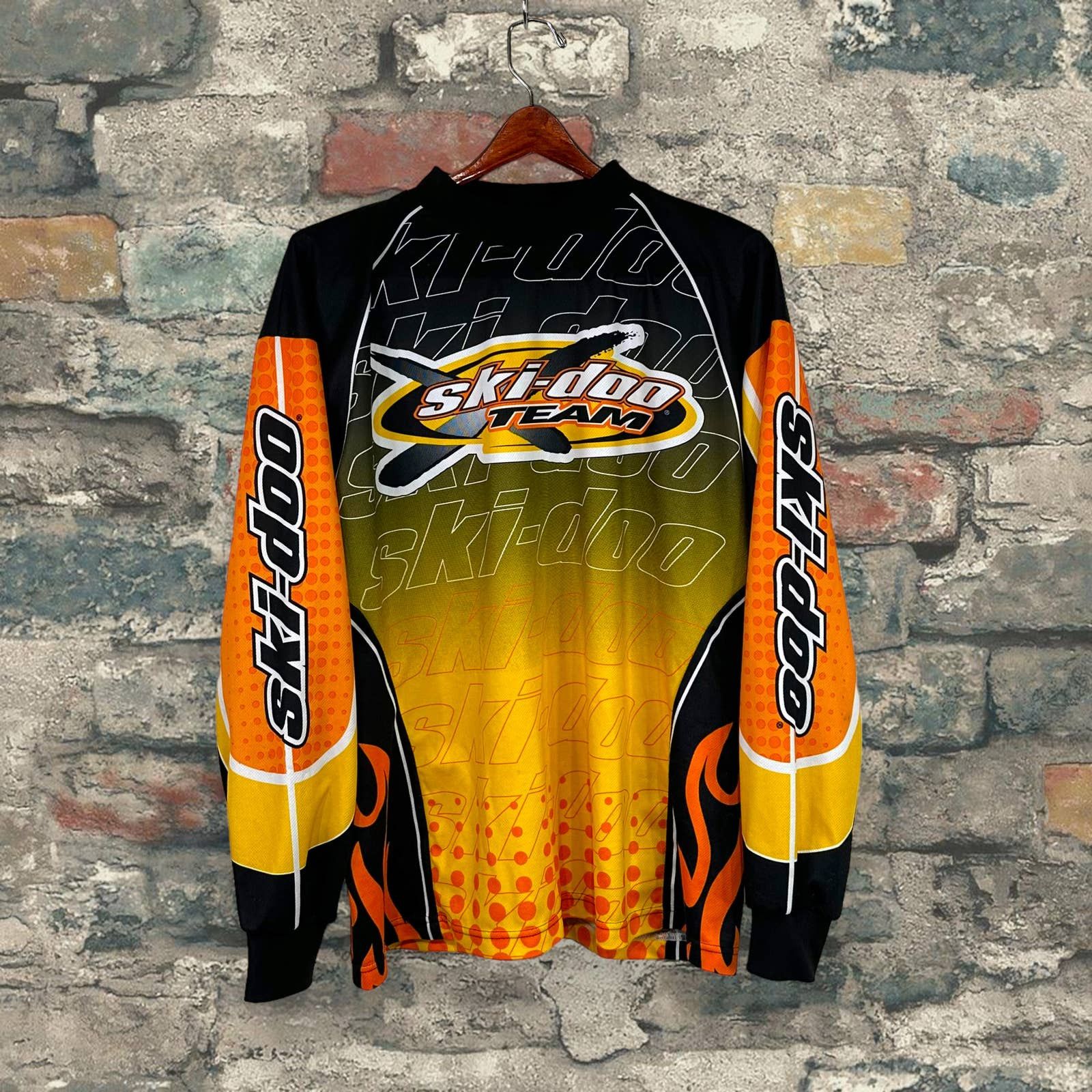 Japanese Brand Vintage Ski Doo Motocross Jersey Jet Black Orange Yellow 90s Size US L / EU 52-54 / 3 - 1 Thumbnail