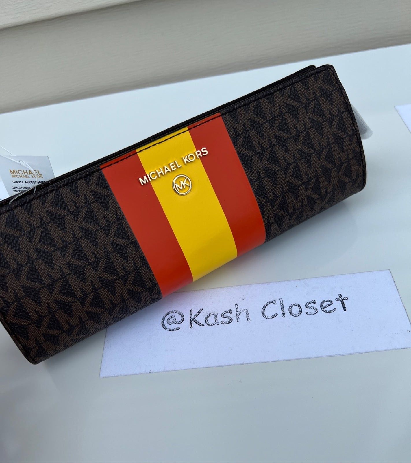 Michael Kors Michael Kors Pencil Case Small MK signature Stripe Poppy Mu Grailed