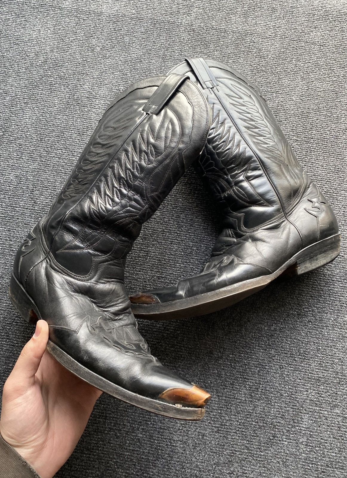 🔥Western Cowboy Botix High Metal Leather boots rare Punk 11