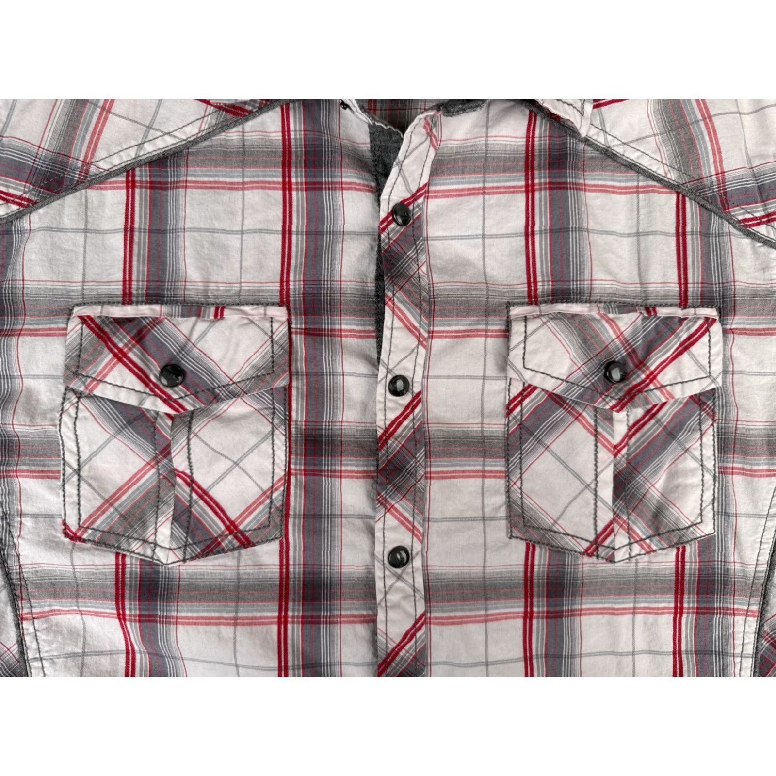 Vintage BKE Shirt Mens Medium White Plaid Red Gray Pearl Snap Long Sleeve Buckle Size US M / EU 48-50 / 2 - 6 Thumbnail