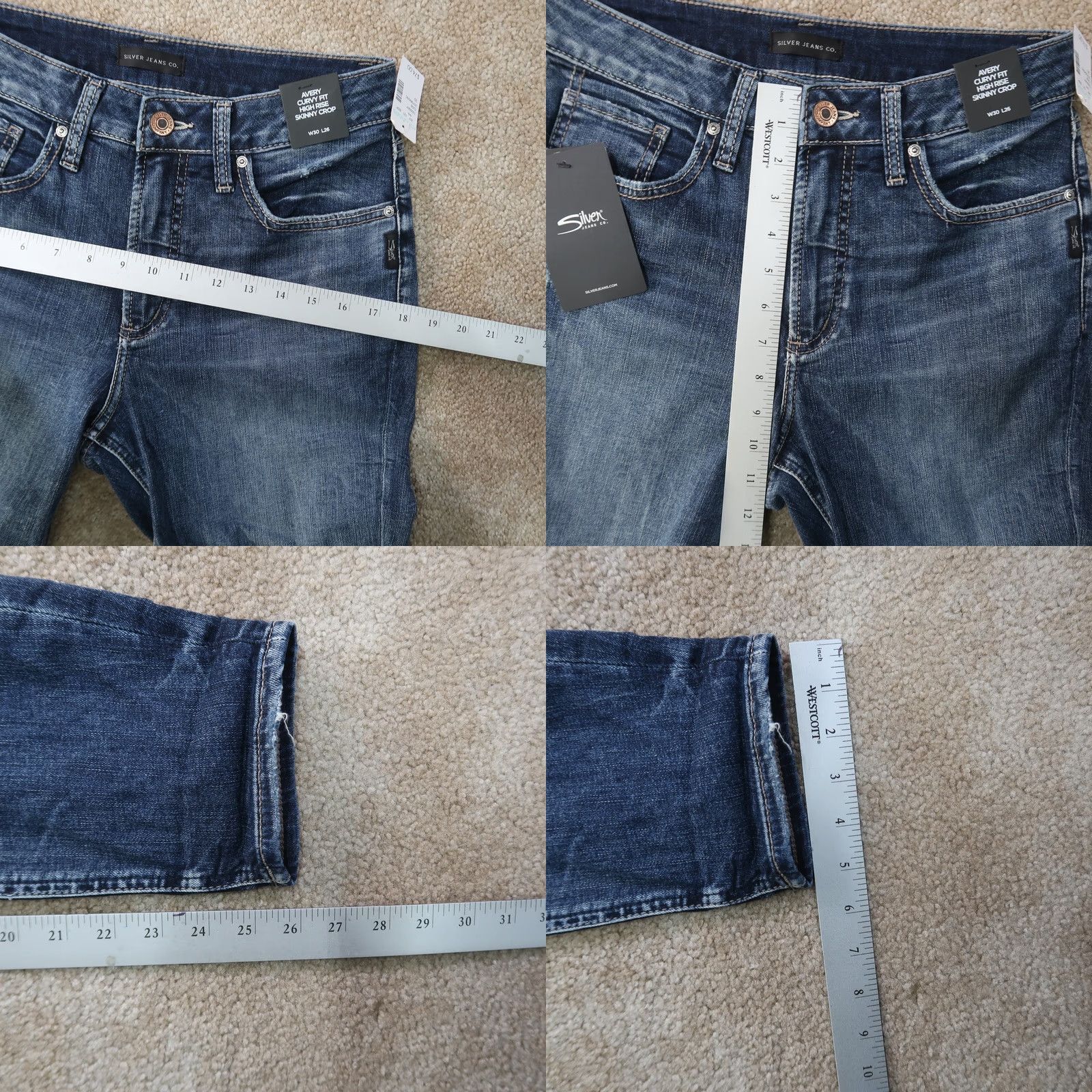 Silver Jeans Co. Silver Jeans Slim Skinny Crop Jeans Women's 30x26 Blue Denim NEW Slim Stretch Cotton Blend 5-Pocket Zippered Size 30" / US 8 / IT 44 - 9 Thumbnail
