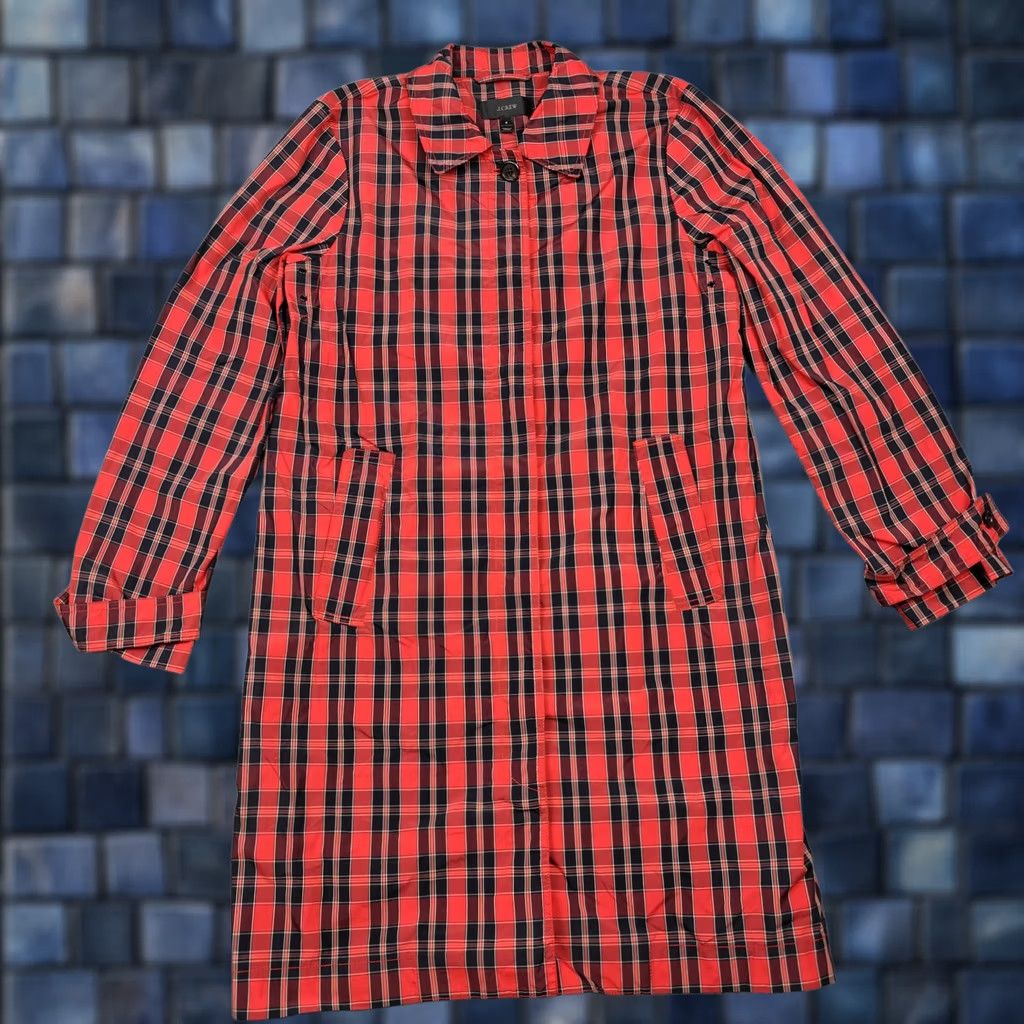 J.Crew J.Crew Coat Womens 6 Red Nylon Plaid Rain Snap Front Lightweight Lined Midlength Size M / US 6-8 / IT 42-44 - 1 Thumbnail