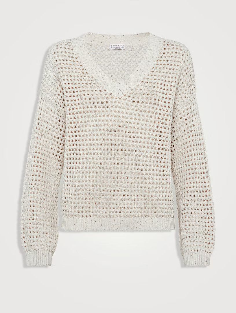 Brunello Cucinelli o1y0825 V-neck Sweater in Beige Size 3XL / US 20-22 - 1 Thumbnail