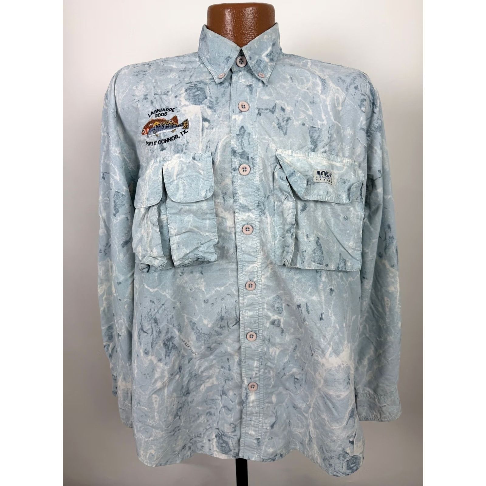 Vintage VINTAGE Aqua Designs Shirt Mens Medium Button-Up Nylon Camo Embroidered Pockets Blue Affinity Outdoor Fish Nature Size US M / EU 48-50 / 2 - 2 Thumbnail