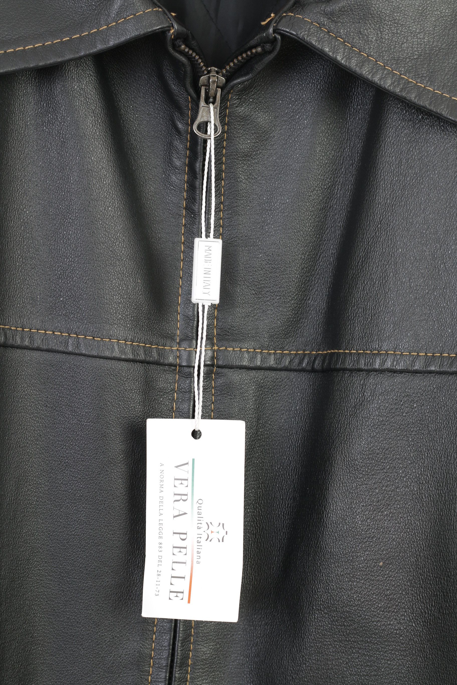 Vera Pelle × Vintage New Vintage Men 54 L Leather Jacket Black Full Zipper 1194 Size US L / EU 52-54 / 3 - 5 Thumbnail