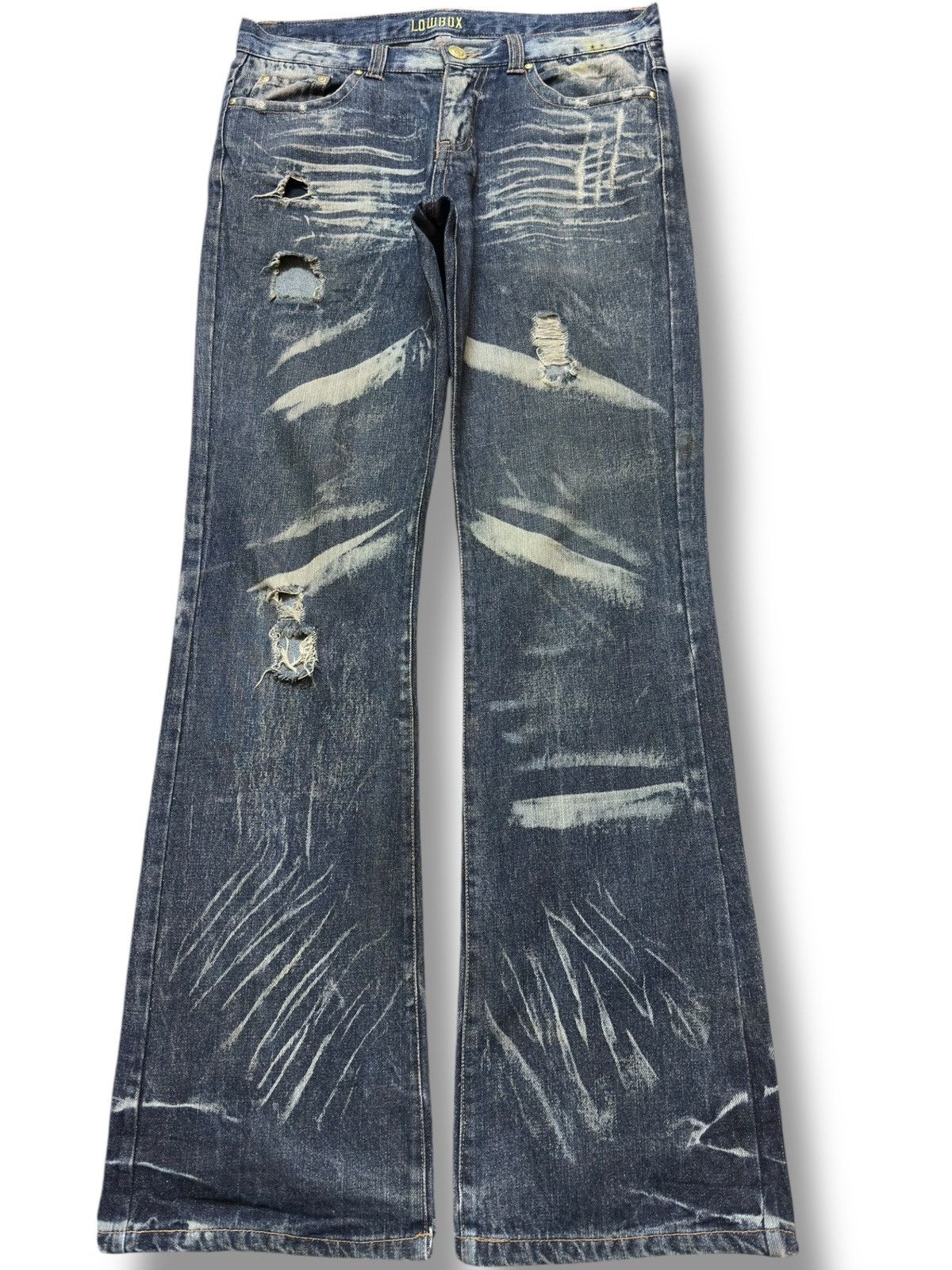 LOWBOX Vintage Lowbox Flare Art Wash Grunge Distressed Denim Size US 33 - 1 Thumbnail